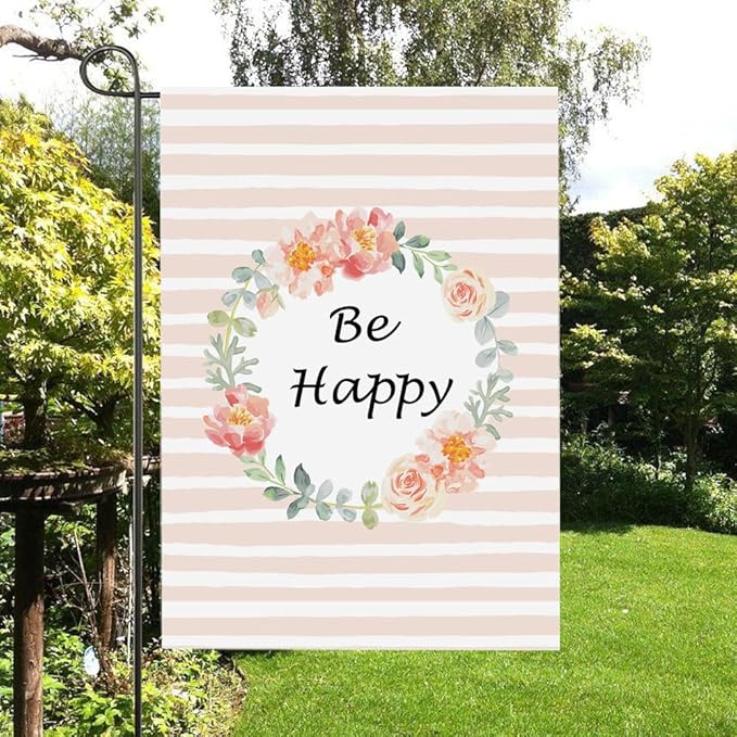 Gkyygk Be Happy Welcome Banners Garden Flag Double Sided 12x18 Inches Farmhouse Holiday Outside Decorations Burlap Yard Flag