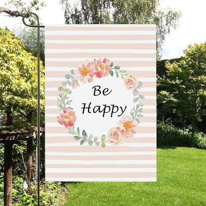 Gkyygk Be Happy Welcome Banners Garden Flag Double Sided 12x18 Inches Farmhouse Holiday Outside Decorations Burlap Yard Flag