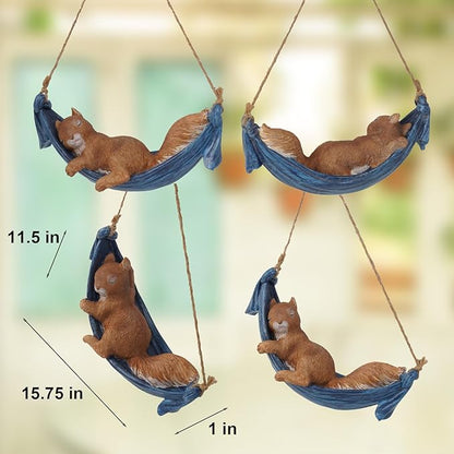 Squirrel Garden Décor Hanging Statue - Hanging on Tree Branch Squirrel Swing Statue Outdoor Garden Decoration Outdoor Gift Comes Statues with Rope and Hook 7.75 * 3.75 * 3.25 Inch