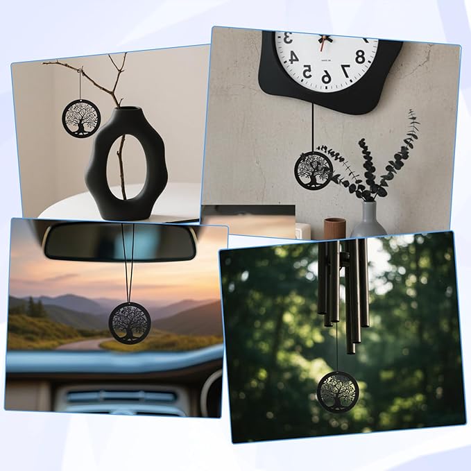 Molain Replacement Wind Catcher, Wind Chime Parts with 16.4FT Nylon Cord Vintage Black Tree Design Sail Replacement Hanging Decoration Ornament