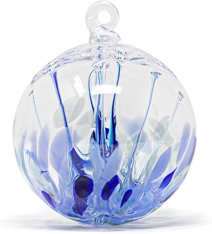 Luke Adams Handmade Glass Gazing Balls for Garden – Hand Blown Glass Gazing Ball for Yard Décor – Decorative Garden Globe Raindrop (Blue)