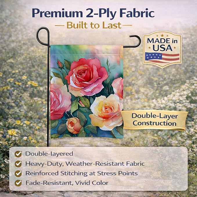 Caroline's Treasures Oklahoma Roses in Watercolor Garden Flag Mailbox Flag Decorative Yard Flag Banner Outside Patio Artwork Yard Flower Beds, Garden Size, Multicolor