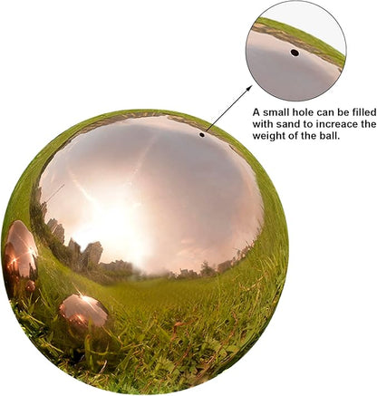 Nerien 8 Inch Gazing Ball, Stainless Steel Garden Mirror Globe, Polished Ornament Sphere, Hollow Floating Reflective Hemisphere, Home Outdoor Pond Housewarming Swimming Pool Decoration Gift, Rose Gold