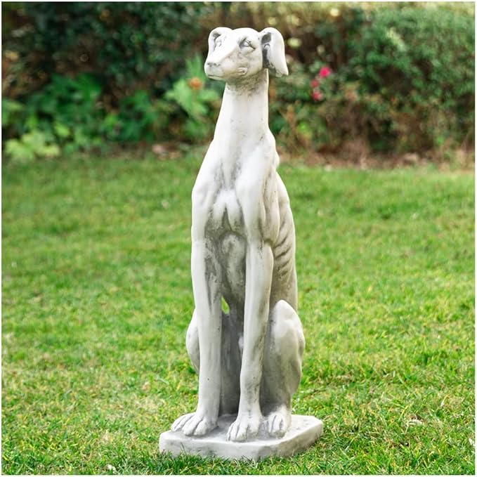 Glitzhome Sitting Dog Garden Statue, Outdoor Statue Garden Lawn Greyhound Sculpture Decorative Animal Guardian Sentinel for Driveway Porch Patio 32 Inch