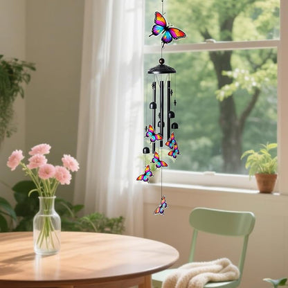 Butterfly Wind Chimes for Outside, Black Metal Acrylic Windchimes Outdoors, Butterfly Gifts for Women Men, Garden Yard Decor, Memorial/Birthday Gifts for Grandma Mom, Durable Chimes for Outdoors