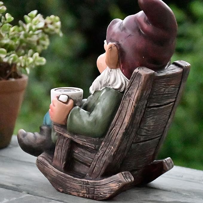 Tirifer Drinking Coffee Garden Gnome Statue Decoration, 7.3" Garden Figurine Ornament Sculpture for Outdoor Indoor Home Lawn Yard Balcony Porch Patio