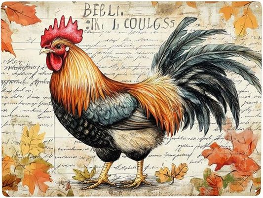 Retro Metal Signs Rooster and Manuscript,Rustic Tin sign Wall Art for Farmhouse & Vintage Decor for farm,Yard,cafe,Patio,home,Exquisite artistic plaque,Decorative posters,6X8 inch
