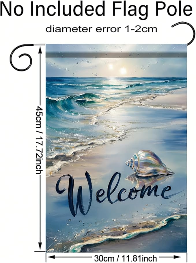 Welcome Summer Coastal Garden Flag Double Sided 12 x 18 Inch Beach Coastal Coral Starfish Shell Sea Horse Yard Outside Decorations Nautical Seasonal Burlap Outdoor Small Home Decor
