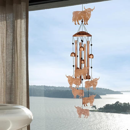 GDNSFIT Highland Cow Wind Chimes for Outside, Metal Windchimes Outdoors, Highland Cow Gifts for Women/Men, Memorial/Birthday Gifts, Garden Decor for Outside, Patio or Yard, Durable Chimes for Outdoors