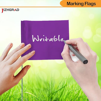 200Pack Purple Marking Flags, JIZHGRAD 15x4x5 Inch Marker Flags Use for Yard & Lawn, Boundary & Dog Training, Survey & Landscape, Sprinkler & Surveyor, Garden & Construction, High Visibility, Sturdy, Versatile, UV & Weather Resistant