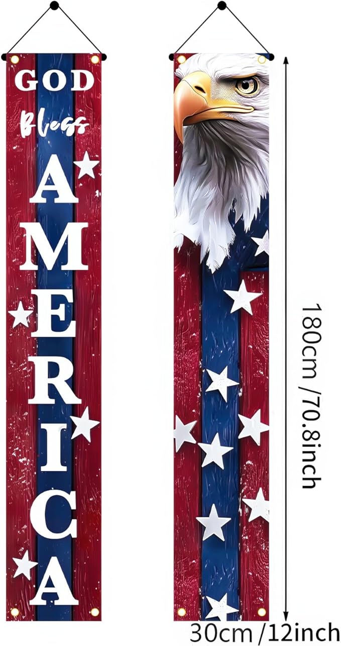 BlissYard 4th of July Decorations God Bless America Door Banner American Flag Independence Day Eagle Porch Banner Sign Patriotic Decor Memorial Day Front Door Hanging Porch Signs Veterans Decorative