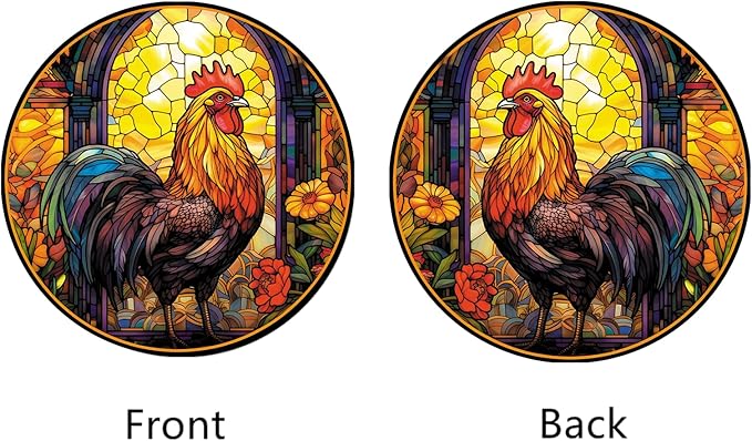 Rooster Acrylic Window Hanging, Colourful Cockerel Farm Animal Stained Acrylic Window Decor Hanging Ornaments Indoor Outdoor Garden Stained Art Panel Gift for Women Christmas Thanksgiving