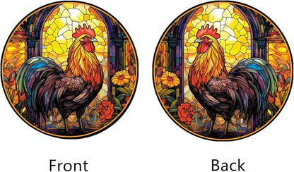 Rooster Acrylic Window Hanging, Colourful Cockerel Farm Animal Stained Acrylic Window Decor Hanging Ornaments Indoor Outdoor Garden Stained Art Panel Gift for Women Christmas Thanksgiving