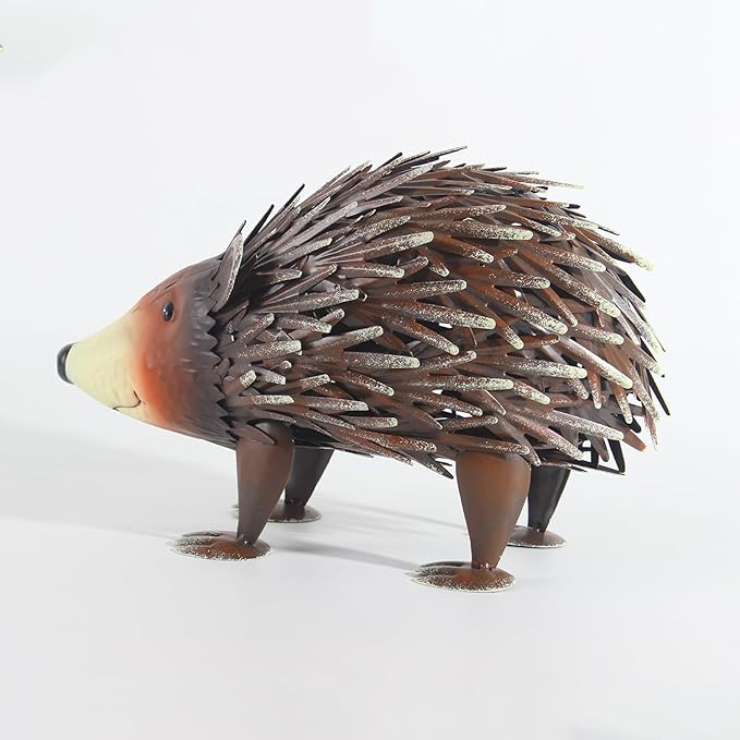 Lifelike Hedgehog Metal Sculpture – Painted Iron Animal Statue for Indoor/Outdoor Garden & Floor Decor, 33cm