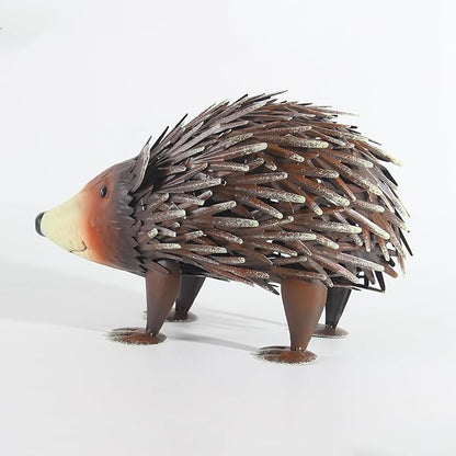 Lifelike Hedgehog Metal Sculpture – Painted Iron Animal Statue for Indoor/Outdoor Garden & Floor Decor, 33cm