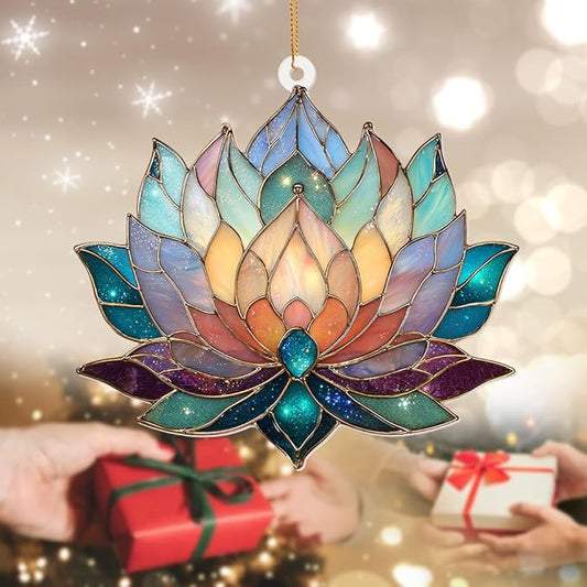 Lotus Stained Glass Acrylic Ornament – Colorful Lotus Flower Suncatcher for Windows, Christmas 2025 Ornament, Holiday & Spiritual Home Décor, Unique Handmade Gift(Sun-24)