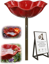 Handmade Metal Flower Garden Stakes Bird Bath Bee Watering Station for Garden Outside Pollinators Birdbaths Bowl for Decorative Outdoors Yard Art Hummingbird Fountain Butterfly Water Feeder Gift(1pc)