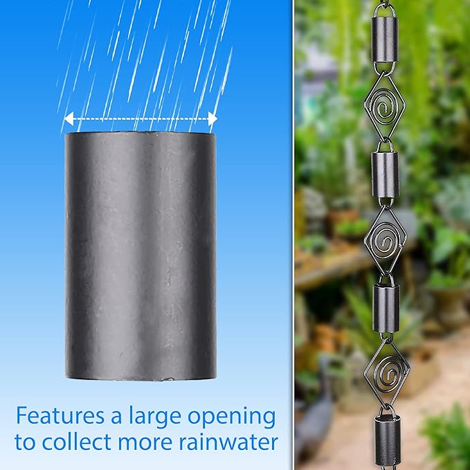 RainChains Pacific Diamond Rain Chain 8.5ft Black Aluminum Rain Chains for Gutters Heavy Rain Downspout Chains for Gutters Decorative.