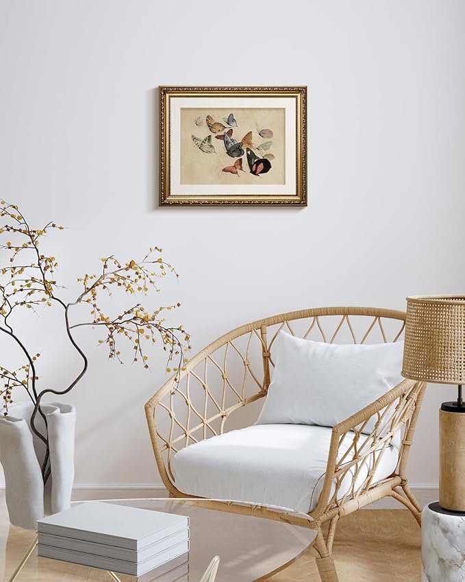 ARPEOTCY Vintage Gold Framed Wall Art, Classical Flying Butterflies Paintings, Canvas Prints Artwork with Antique Frame, Victorian Wall Pictures Decor for Living Room Gallery Bedroom, 13x16 inch
