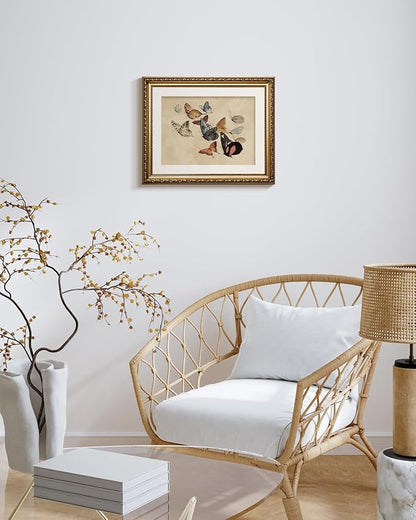 ARPEOTCY Vintage Gold Framed Wall Art, Classical Flying Butterflies Paintings, Canvas Prints Artwork with Antique Frame, Victorian Wall Pictures Decor for Living Room Gallery Bedroom, 13x16 inch