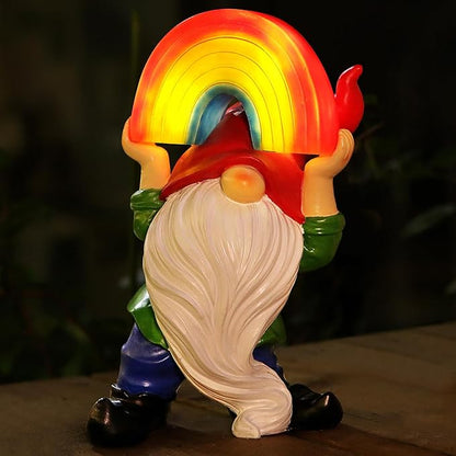 LEGIFO Garden Gnome Statue with Rainbow Solar Lights Large Garden Sculptures Outdoor Decorations Patio Lawn Yard Garden Decor Gifts for Women Mom