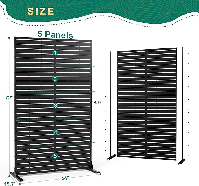 72" H×44" W Metal Outdoor Privacy Screen Freestanding, Outdoor Screens for Patio Lawn Deck, Privacy Panels Decorative Fence(Consists of 5 Panels)