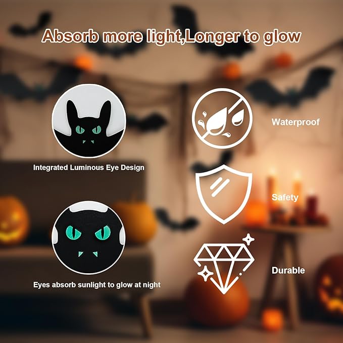 18 PCS Hanging Bats Halloween Decorations - 3 Different Sizes Black Bats with Glowing Eyes for Outdoor and Indoor Party Decor - Yard, Wall, Tree, Lawn