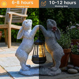 Rabbit Solar Garden Statue, Outdoor Double Bunny Decorations with Hanging Lantern, Bunny Figurines Decor for Patio Yard Lawn, Whimsical Housewarming Gifts for Women & Garden Lovers