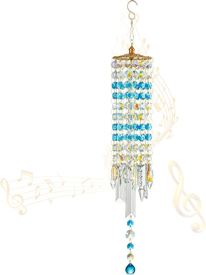 Crystal Wind Chimes for Outside with Rainbow Light Reflections Glass Bells and Rose Gold Alloy Hooks Indoor Outdoor Decor for Home Garden Patio Porch Birthday House Warming (Sky Blue)