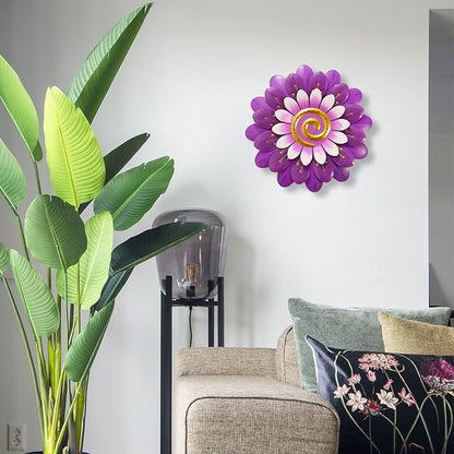 Metal Flowers Wall Decor Indoor Outdoor Metal Wall Art for Home Farmhouse Living Room Bedroom Bathroom Garden Decorations - Purple