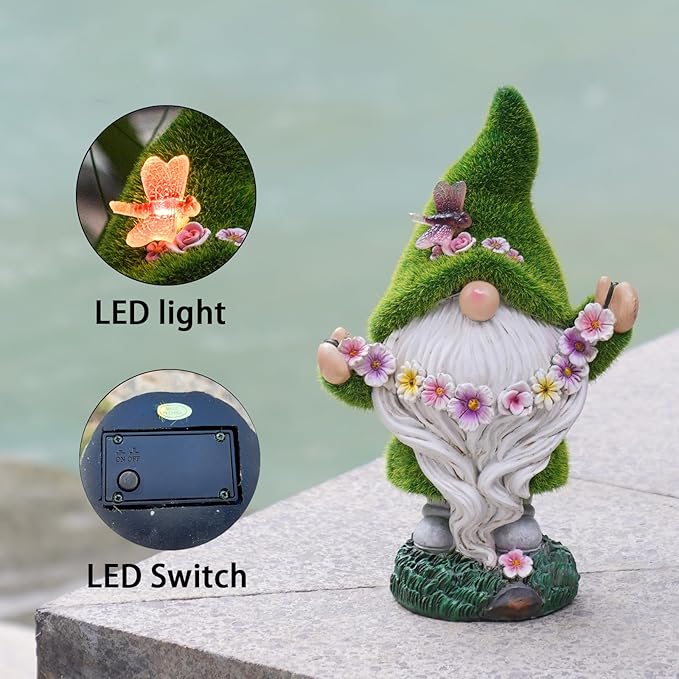 Garden Gnomes Outdoor Decor Light - Funny Garden Decorations Solar LED for Yard Patio, Home Garden Statues Ornaments, Housewarming Gifts for Family Green Saint Patricks Day Leprechaun 5.5x3.5x8.5 Inch