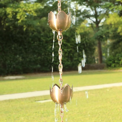 taman Rain Chain Set, 5.28ft Lotus Cup Rain Chain for Gutters,Copper Rain Chain Cups to Replace Gutter Downspout, Divert Water, 8 Cups, Rose Gold