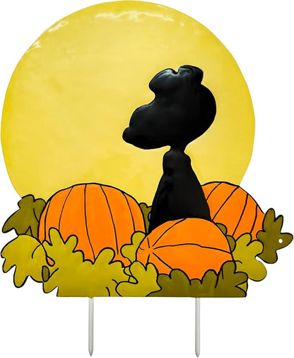 PRODUCTWORKS Peanuts Pumpkin Press-ins Icon Metal Stake Halloween Harvest Decor Porch Decorating Indoor Outdoor (Flying Ace Silhouette)