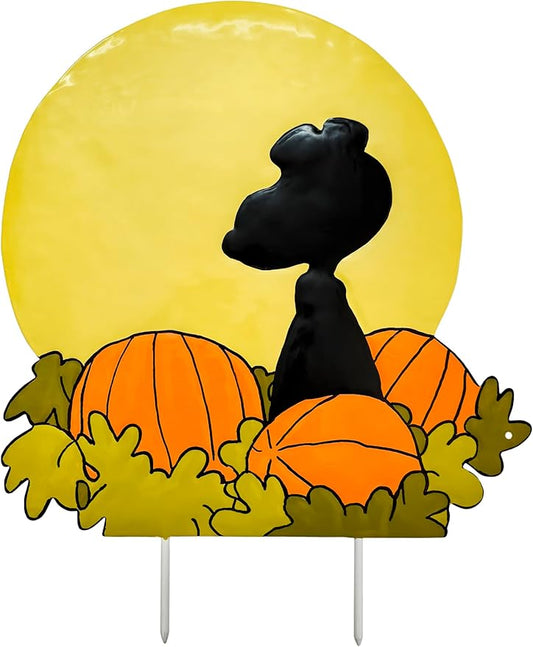 PRODUCTWORKS Peanuts Pumpkin Press-ins Icon Metal Stake Halloween Harvest Decor Porch Decorating Indoor Outdoor (Flying Ace Silhouette)