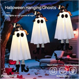 3 Pack Halloween Hanging Ghosts,Halloween Decorations Outdoor,19 inch Light Up Hanging Ghost with Witch Hat for Yard Patio Garden Tree