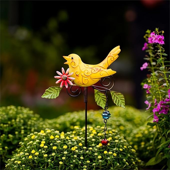 Metal Bird Decorative Garden Stakes,Outdoor Spring Garden Decor,Indoor Lawn Pathway Patio Ornaments,14.2 Inch Metal Garden Decor Shaking Head Yard Art