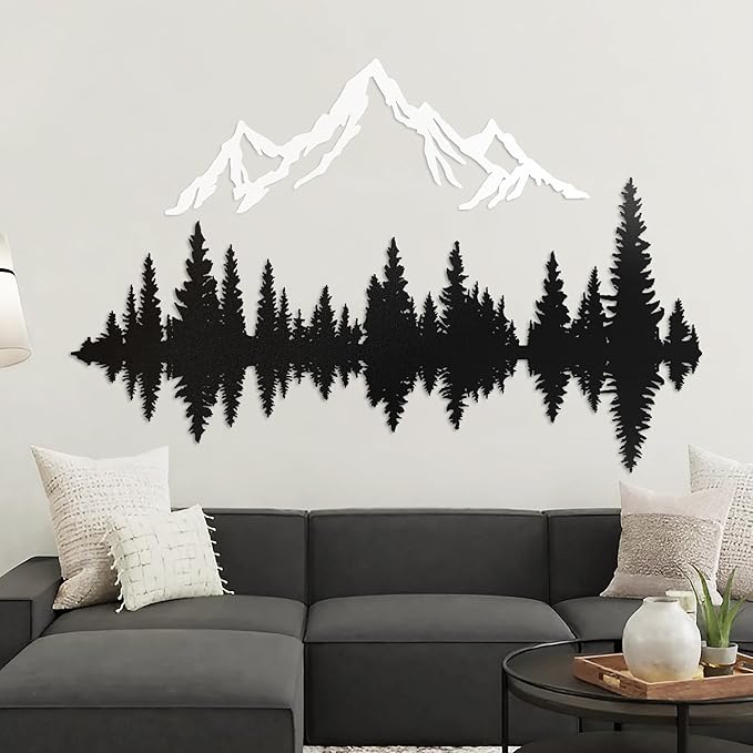 Royxen Metal Mountain Wall Art 48" x 40", Mountain Wall Decor, Art Wall Hangings for Living Room, Bedroom, Black and White, 40 Inch Long