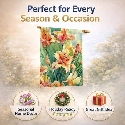 Caroline's Treasures Utah Sego Lilies in Watercolor House Flag Large Porch Sleeve Pole Decorative Outside Yard Banner Artwork Wall Hanging, Polyester, House Size, Multicolor