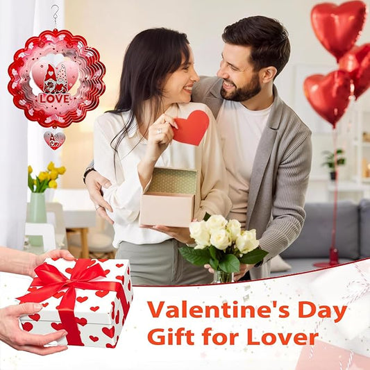 Gnome Wind Spinners Hanging Valentine's Day Gifts for Lover,12 inch 3D Metal Valentine Gnome Gifts Outdoor Decor for Yard and Garden,Valentine’s Day Decoration for Romantic Home