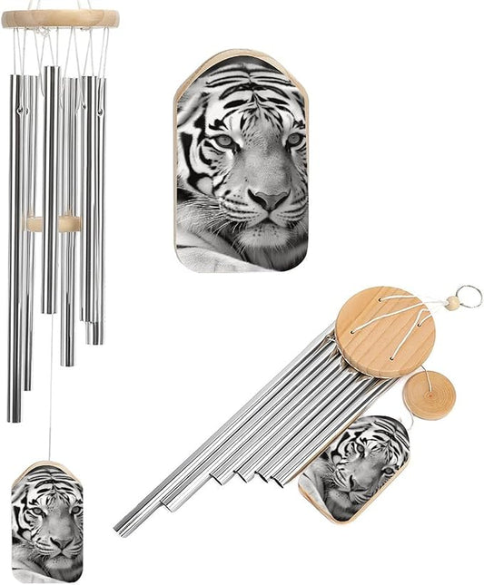 Wind Chimes for Outside,Black White Tiger Printed Cute Aluminium Windchimes Outdoors,Soothing Melodic Memorial Wind Chime for House Porch Patio Garden Balcony Decor
