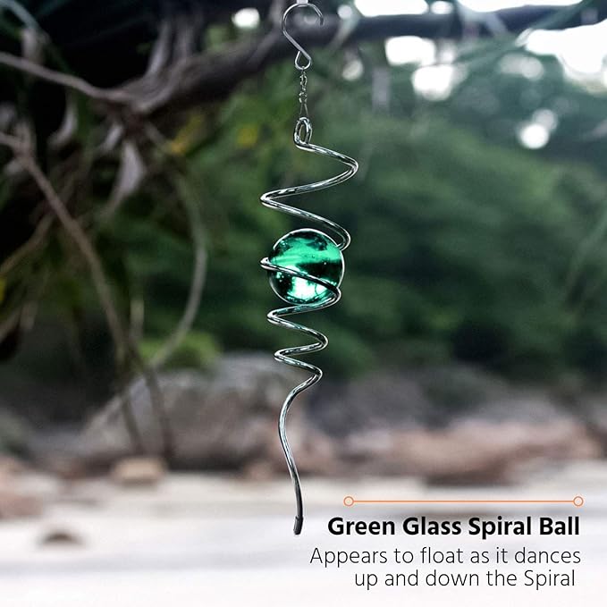 Metal Spiral Wind Spinner – Green Outdoor Spinner Ball with Tail, 3D Hanging Yard & Garden Décor