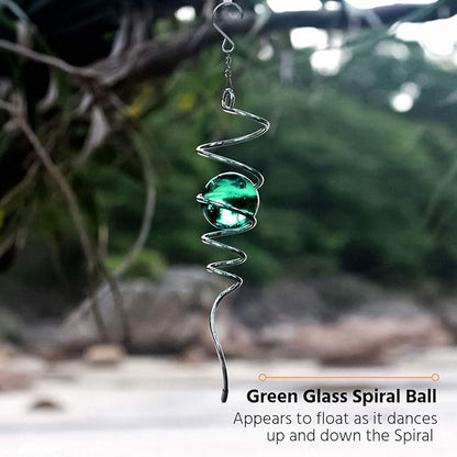 Metal Spiral Wind Spinner – Green Outdoor Spinner Ball with Tail, 3D Hanging Yard & Garden Décor