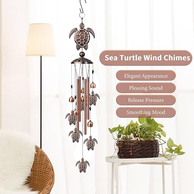Sea Turtle Wind Chimes for Outside, 35" Decorative Wind Chimes Turtle Gifts for Women, Memorial Wind Chime Outdoors with S Hook for Patio Garden Decor, Birthday Gifts for Mom Grandma