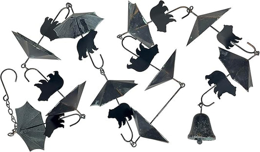 Verdigris Umbrella & Black Bear Rain Chain - 75 inches Long with 10 3D Designs, Weighted Bell for Wind Chime Sound - Eco-Friendly Water Collection or Downspout Replacement