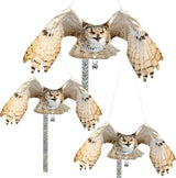 Owls to Keep Birds Away: 3Pcs Fake Owls with Reflective Tape for Garden Patio Tree, Bird Scare Reflective Hanging Decoration to Keep Birds from Windows Tree Garden