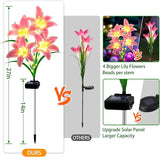 Solar Garden Lights 4 Pack 16 Pink Lily Flowers,Gifts for Mom Woman Birthday Outdoor Solar Flower Lights, Cemetery Flowers for Grave - Decorative Lilies for Yard, Patio, Pathway Decorations