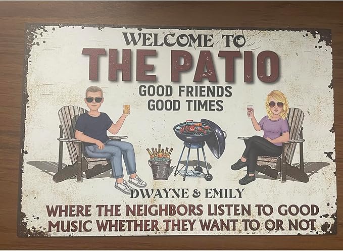 Personalized Classic Metal Sign - Welcome to Patio Bar Grilling Listen to The Good Music Couple Husband Wife Custom Wall Decor for Home Gate Garden Bars Sign Gift vintage metal signs Wall Decoration