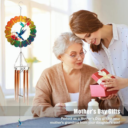 Wind Chimes with Hummingbird Wind Spinner, Gifts for Mothers Day Mom Women Grandma Birthday Retirement Teacher, 31" Windchimes Outdoor Decor Hanging Mobile for Garden Porch Patio Backyard