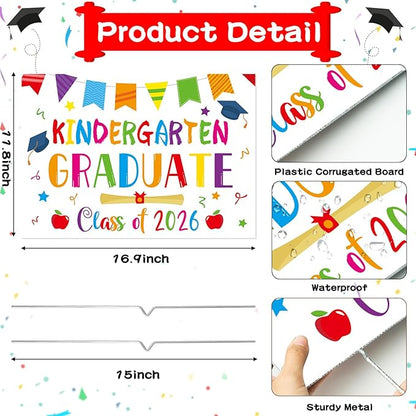 Kindergarten Grad Yard Sign - Class of 2026 Preschool Graduate Lawn Sign with Stake School Congrats Graduation Decorations Colorful Graduation Party Favors Supplies Outdoor Photo Booth Props for Kids