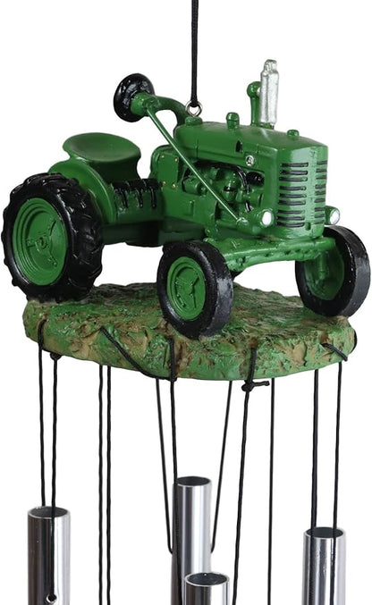 Ebros Gift Old Fashioned Vintage Country Agricultural Farm Green Tractor Model Resonant Relaxing Wind Chime Patio Garden Accent of Rustic Countryside Farming Cottage Theme